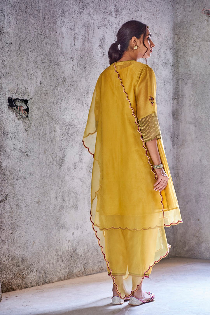 YELLOW MUSTARD COTTON SILK JODHA SALWAR WITH GOTA DETAILING