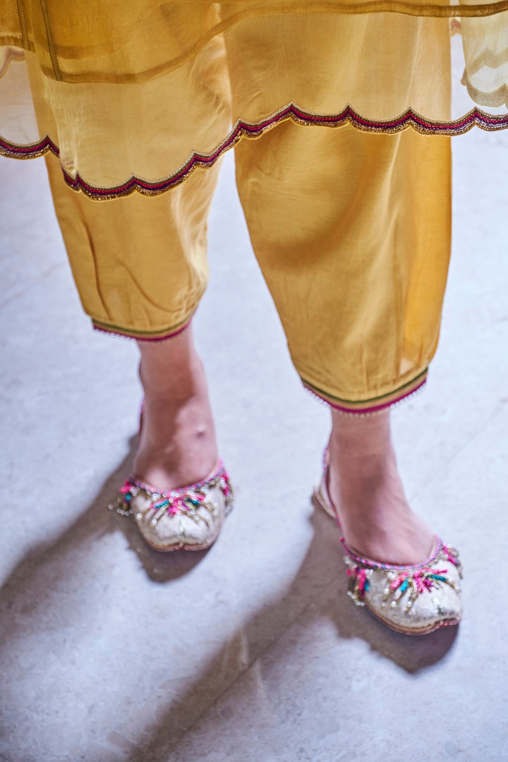 YELLOW MUSTARD COTTON SILK JODHA SALWAR WITH GOTA DETAILING