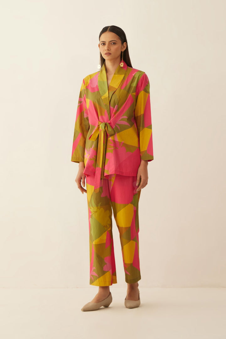 MULTICOLOUR GRID SHAWL COLLAR CO-ORD SET