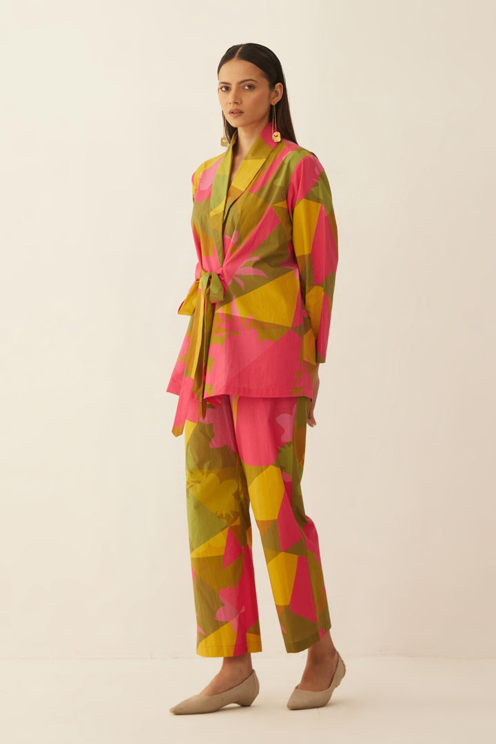 MULTICOLOUR GRID SHAWL COLLAR CO-ORD SET