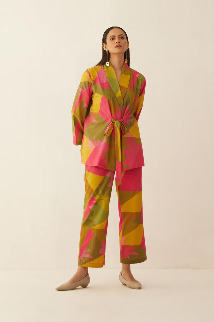 MULTICOLOUR GRID SHAWL COLLAR CO-ORD SET