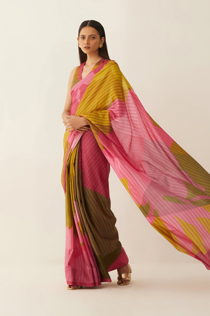 MULTI COLOUR GRID SILK SAREE WITH BLOUSE