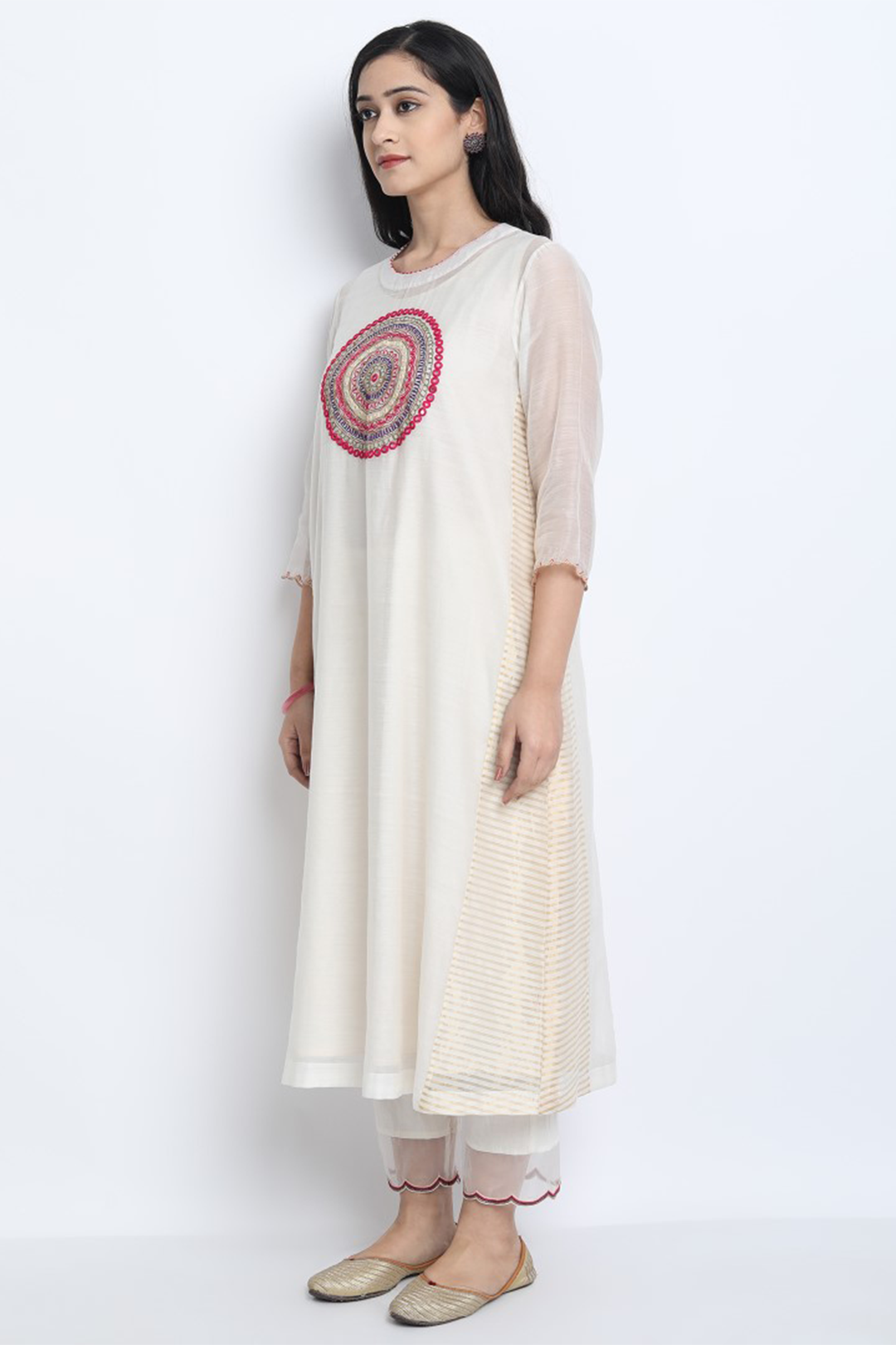 IVORY HANDWOVEN CHANDERI EMBROIDERED PAVITRA KURTA