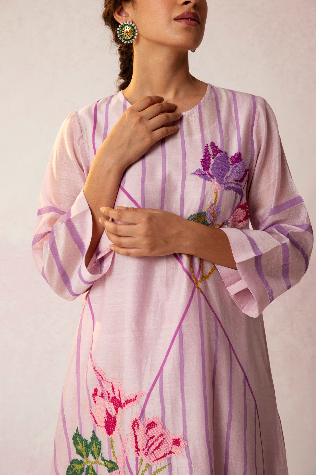 BAHAAR LILAC GRID FLORAL KURTA SET