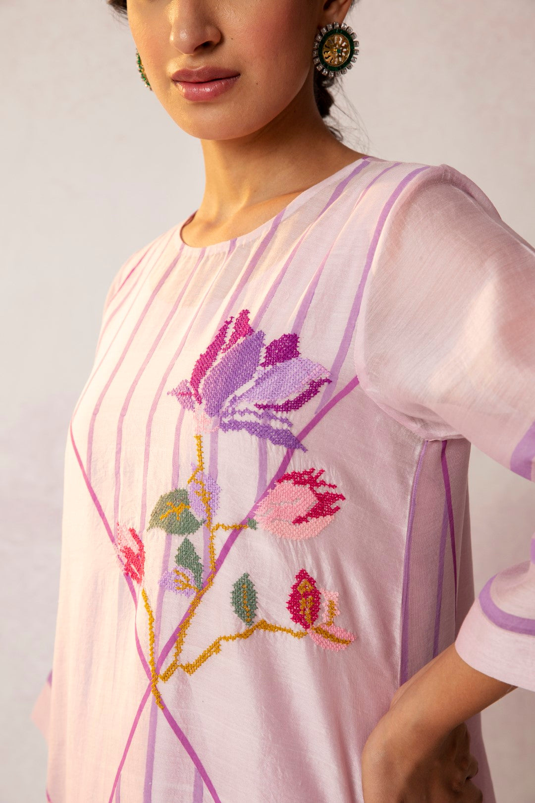 BAHAAR LILAC GRID FLORAL KURTA SET