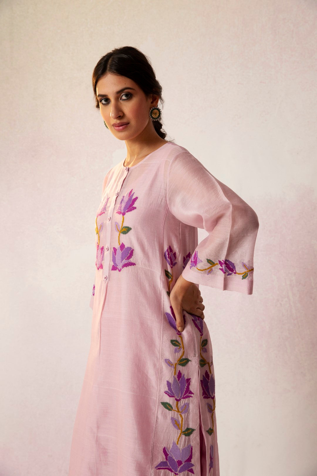 BAHAAR LILAC FLORAL KALI KURTA SET