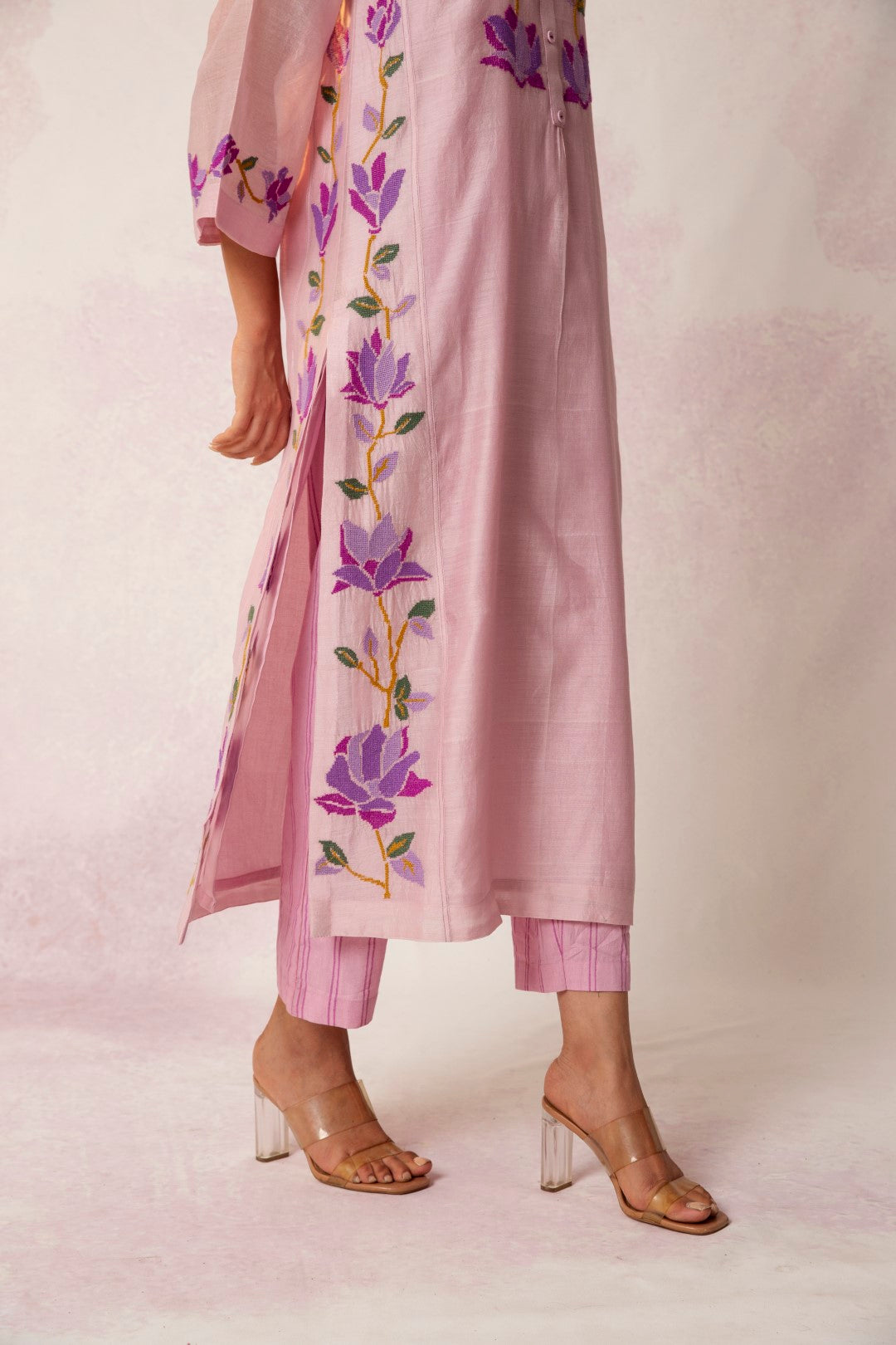 BAHAAR LILAC FLORAL KALI KURTA SET