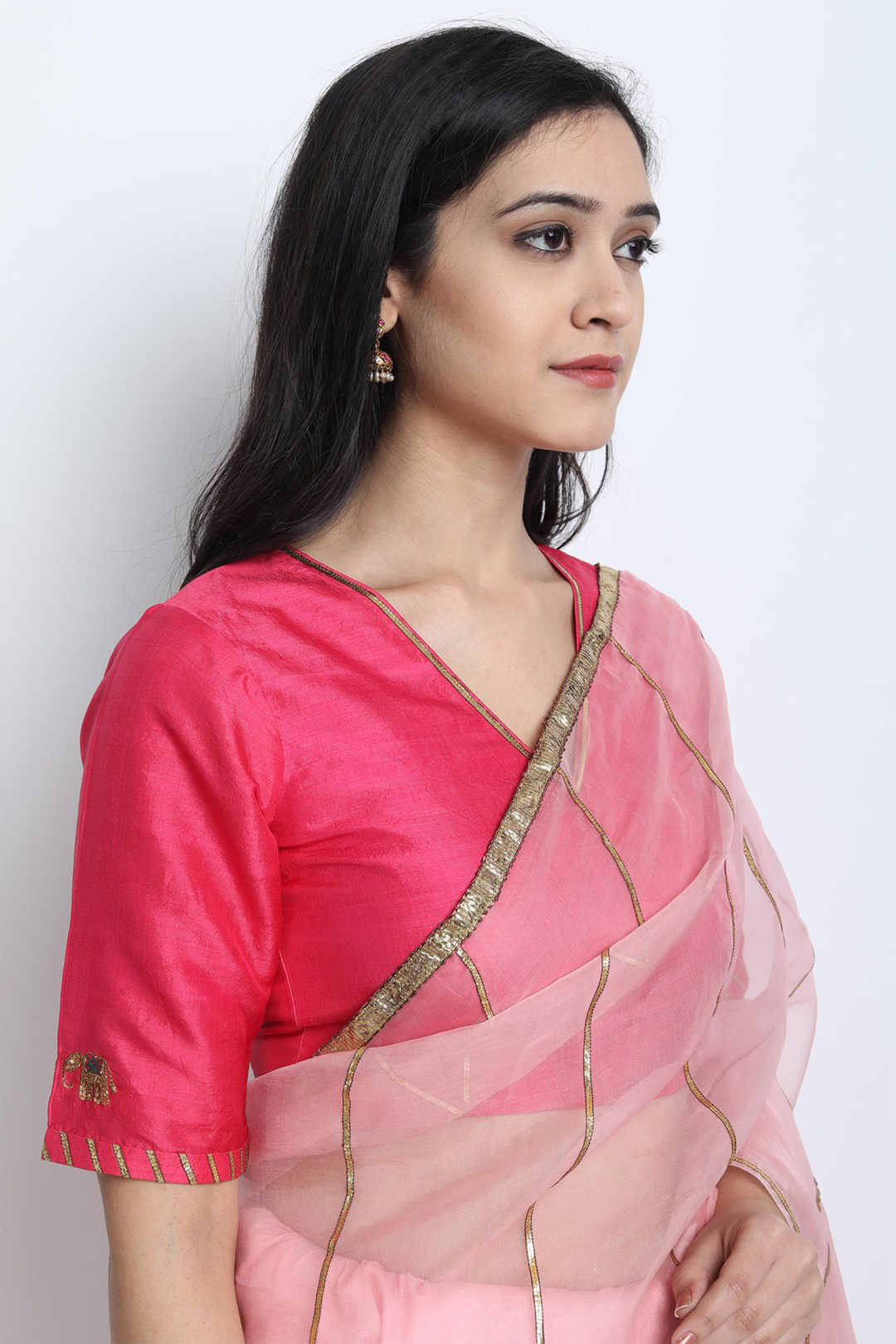 HOT PINK CHANDERI EMBROIDERED SAMYUKTA SAREE BLOUSE