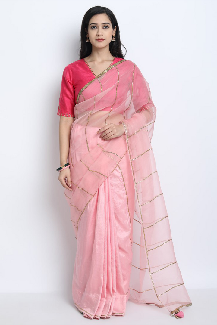 HOT PINK CHANDERI EMBROIDERED SAMYUKTA SAREE BLOUSE