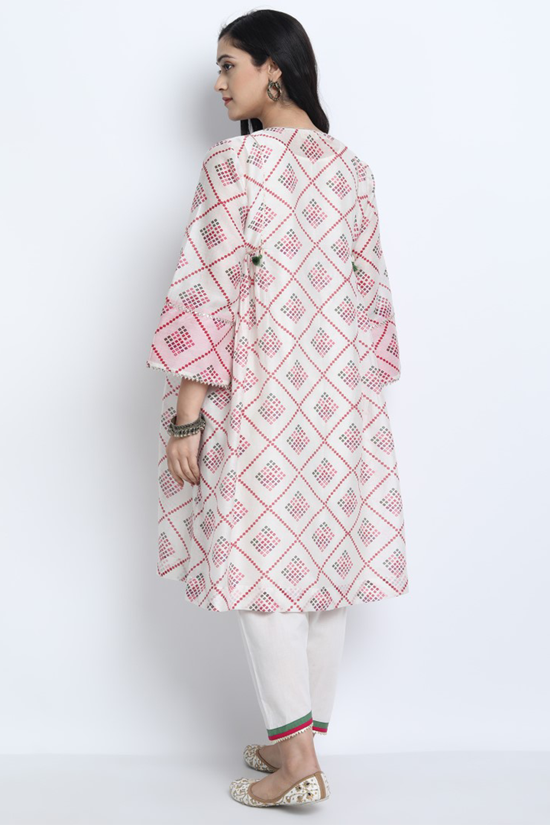 IVORY CHANDERI BANDHANI PRINT PUSHP KURTA