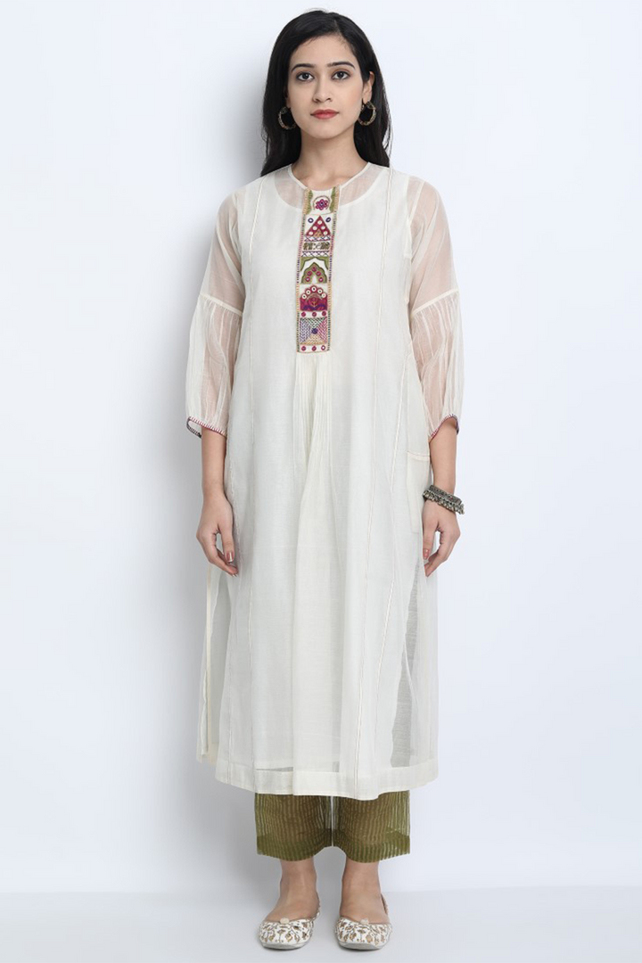 IVORY CHANDERI EMBROIDERED RUKMANI KURTA