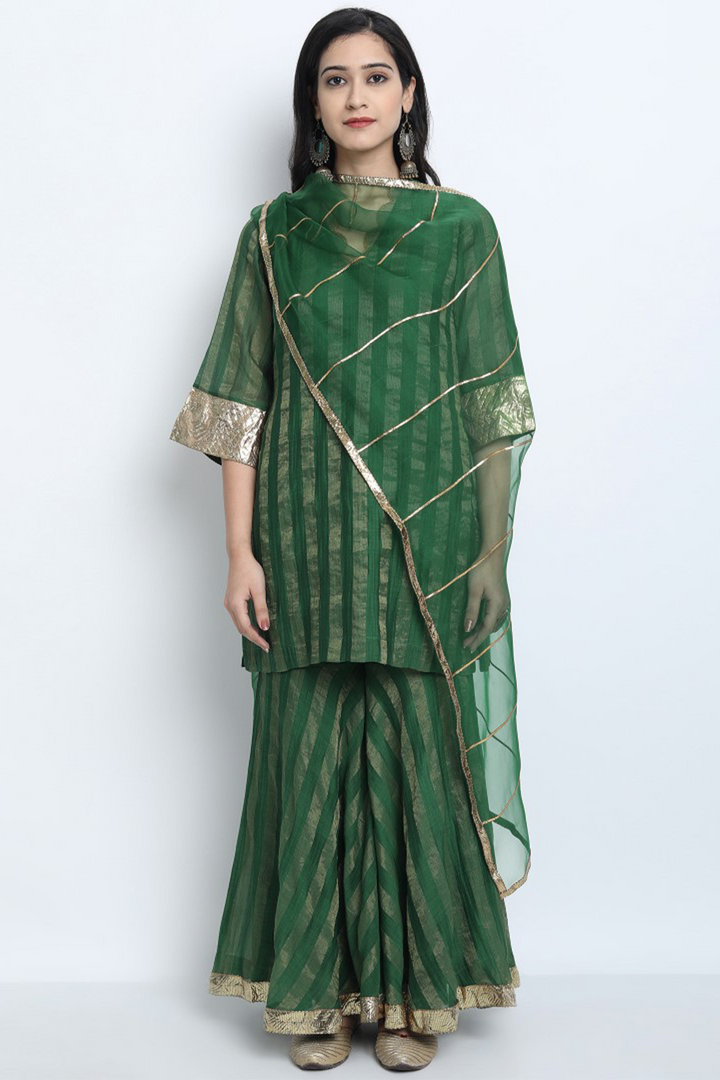 EMERALD GREEN ORGANZA SILK WITH GOTA WORK MEERA DUPATTA