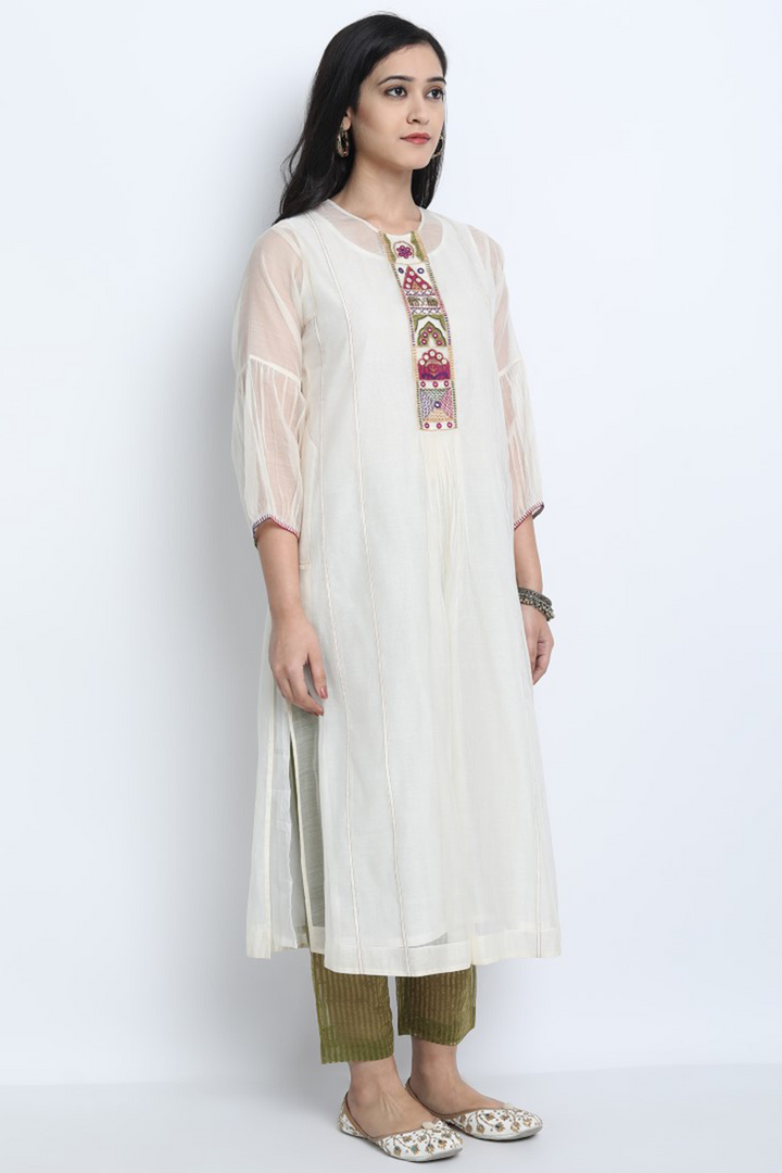 IVORY CHANDERI EMBROIDERED RUKMANI KURTA