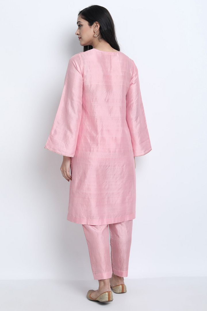 BABY PINK SILK NUR STRAIGHT PANTS