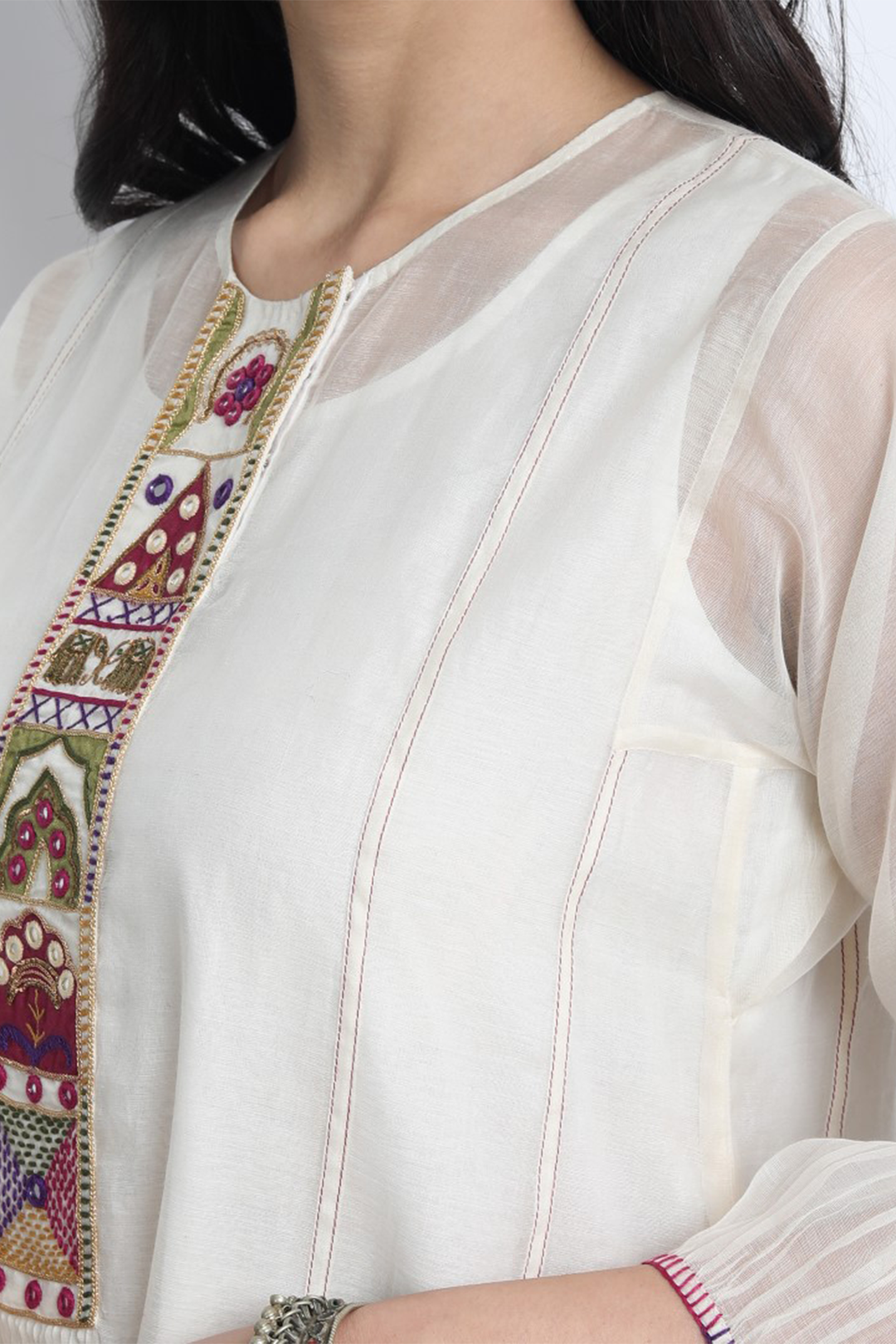 IVORY CHANDERI EMBROIDERED RUKMANI KURTA