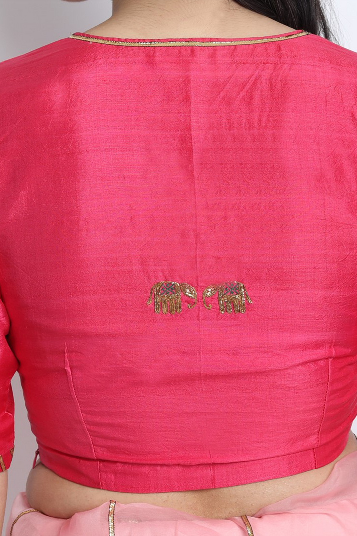 HOT PINK CHANDERI EMBROIDERED SAMYUKTA SAREE BLOUSE