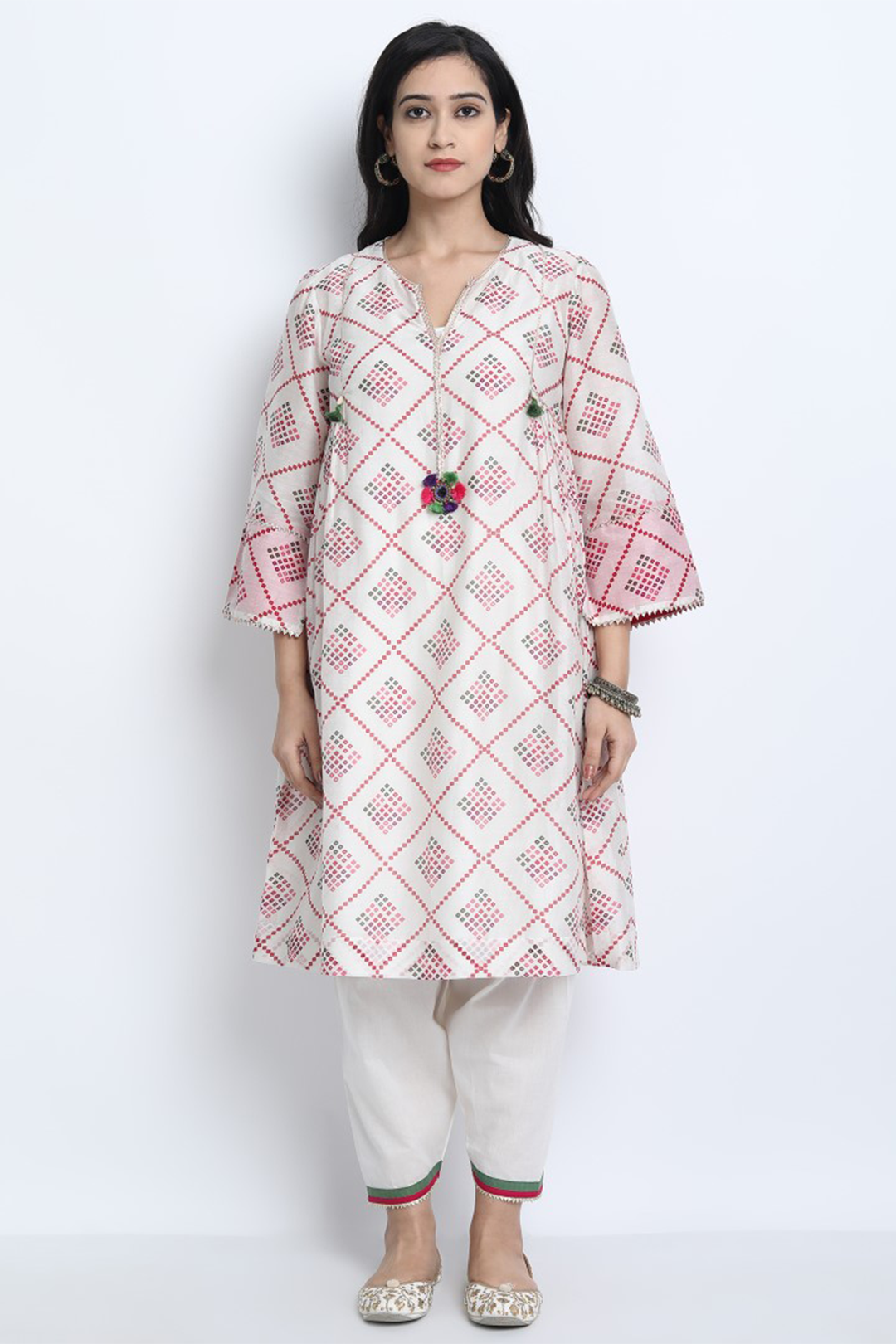 IVORY CHANDERI BANDHANI PRINT PUSHP KURTA