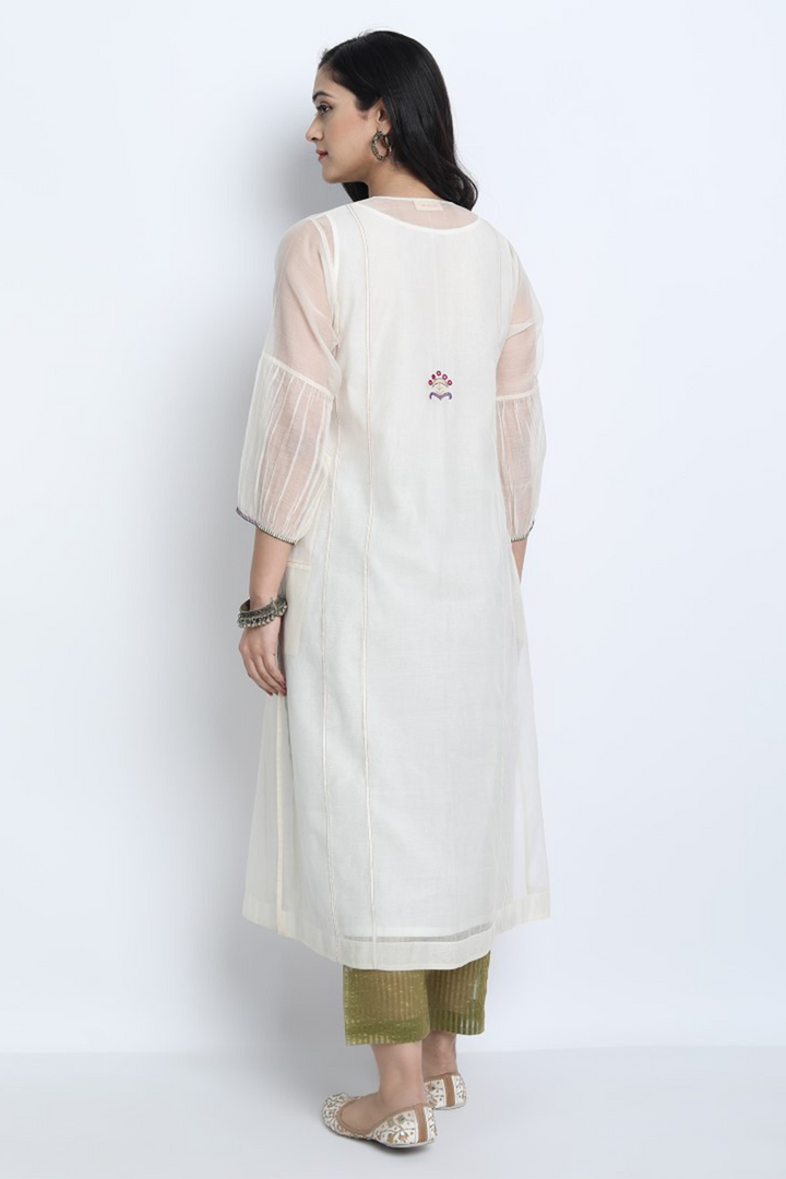 IVORY CHANDERI EMBROIDERED RUKMANI KURTA