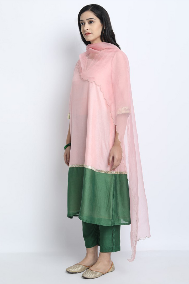 BABY PINK SILK ORGANZA GAYATRI DUPATTA